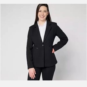 Women with Control Cotton Jersey Blazer-Black-Large-NEW-A678615